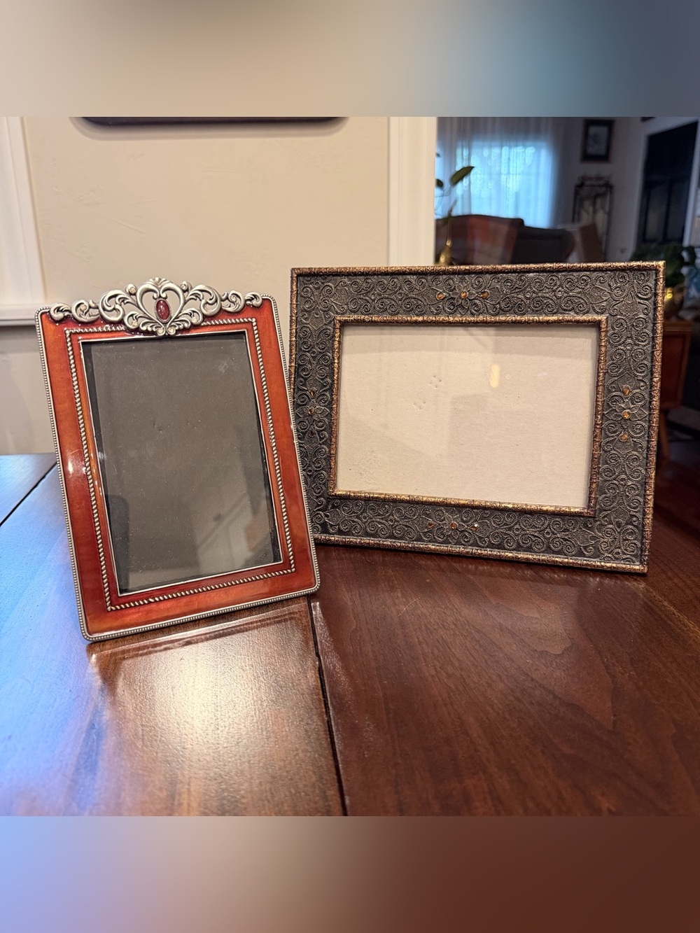 Ornate Brown and Metallic Enamel Decorative Photo Frames - Set of 2